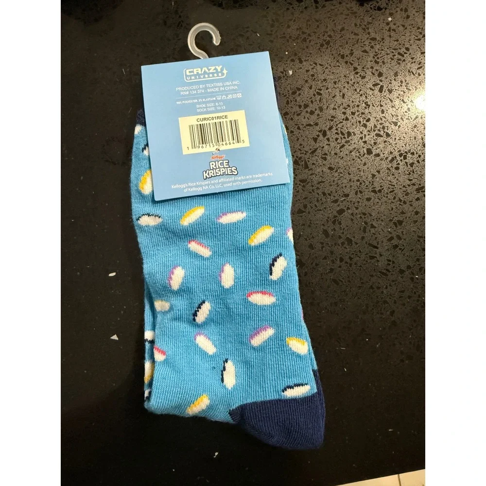 Kelloggs Rice Krispies Blue Novelty Crew Socks Adult‎ Shoe Size 6-13 CURIC01RICE